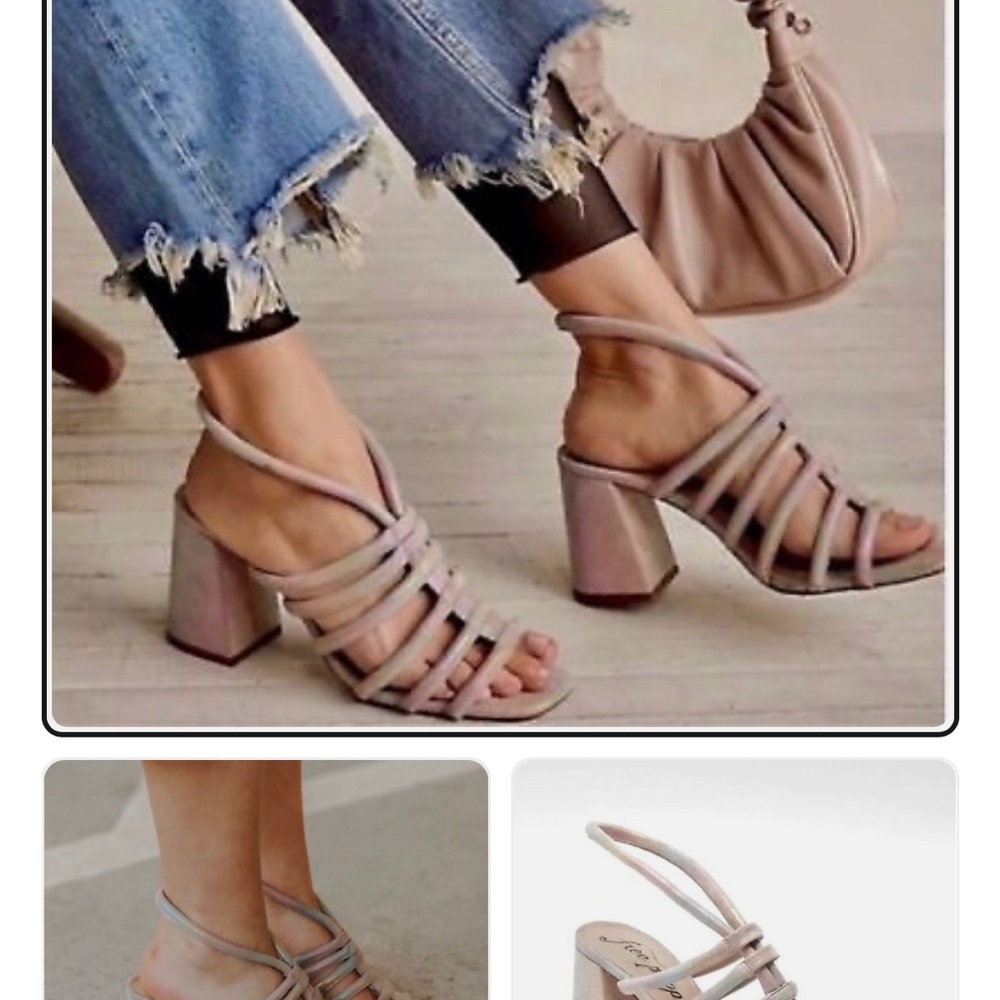 NWT Free People Colette Cinched  Strappy Block Heels in Metallic Rainbow Sz 36.5